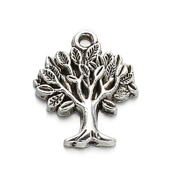Tree of Life Tibetan Style Alloy Pendants, Cadmium Free & Lead Free, Antique Silver, 22x17x2.5mm, Hole: 2mm