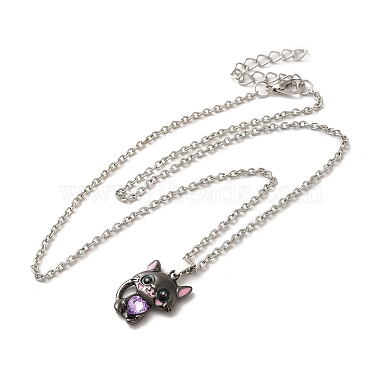 Alloy Rhinestone Cat Pendant Necklace(NJEW-A017-01P-02)-2