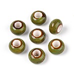 Handmade Porcelain Beads, Fancy Antique Glazed Porcelain, Large Hole Beads, Rondelle, Olive, 15x8mm, Hole: 6mm(PORC-S498-05V)