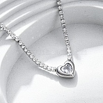 304 Stainless Steel Clear Cubic Zirconia Heart Pendant Necklaces for Women, Stainless Steel Color, 16.89 inch(42.9cm)(NJEW-Z044-15P-02)
