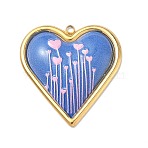 304 Stainless Steel Enamel Pendants, Heart Charms, Ion Plating(IP), Real 18K Gold Plated, Royal Blue, 31x29.5x4mm, Hole: 1.8mm(STAS-K295-52G-01)