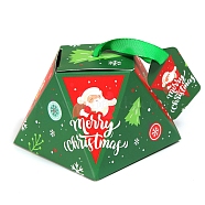 Trapezoid Paper Bakery Boxes, with Ribbon, with NO Tag, for Mini Cake Cupcake Cookie Packing, Christmas Theme, Santa Claus Pattern, 80x80mm(BAKE-PW0007-121G)