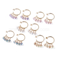 C-shape with Glass Beads Dangle Stud Earrings, 304 Stainless Steel Half Hoop Earrings for Women, Mixed Color, 56x33.5mm, Pin: 0.8mm(EJEW-JE04827)