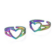 304 Stainless Steel Hollow Heart Cuff Ring, Rainbow Color Open Ring for Women, US Size 6 1/2(16.9mm)(RJEW-N038-053)
