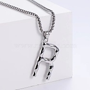 3Pcs Stainless Steel Textured Letter Pendant Box Chain Necklaces, Stainless Steel Color, Letter R(LW4134-44)