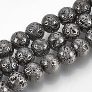 Electroplated Natural Lava Rock Bead Strands, Round, Bumpy, Gunmetal Plated, 6~7mm, Hole: 1mm, about 61pcs/strand, 15.7 inch(X-G-T061-55D-6mm)