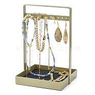 Iron Jewelry Display Stands with Trays, Tabletop Jewelry Organizer Holder with Black Sponge, for Hanging Necklace, Bracelet, Earring, Ring Storage, Antique Bronze, Square, 12.1x12.5x19cm(ODIS-M005-01A)