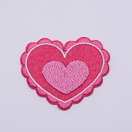 Computerized Embroidery Cloth Iron on/Sew on Patches, Costume Accessories, Appliques, Heart, Hot Pink, 44x53x1mm(DIY-TAC0008-11)