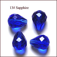 Imitation Austrian Crystal Beads, Grade AAA, Faceted, Drop, Blue, 8x10mm, Hole: 0.9~1mm(SWAR-F062-10x8mm-13)