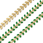 Vacuum Plating 304 Stainless Steel Cobs Chains, with Enamel, Soldered, with Spool, Golden, Dark Green, 7x6x1mm(CHS-C004-01F-G)
