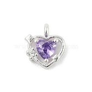 925 Sterling Silver Micro Pave Cubic Zirconia Pendants, Heart Charms, Medium Purple, 6.5x6x2mm, Hole: 0.9mm(STER-Q002-02D)