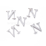 304 Stainless Steel Charms, Greek Alphabet, Stainless Steel Color, Letter.N, 13x13x1mm, Hole: 1.2mm(STAS-L263-12P)