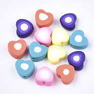Handmade Polymer Clay Beads, Heart, Mixed Color, 9~9.5x10x4~5mm, Hole: 1.4~1.8mm(X-CLAY-S092-29)