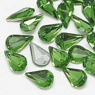 Pointed Back Glass Rhinestone Cabochons, Back Plated, Faceted, teardrop, Emerald, 10x6x3mm(RGLA-T082-6x10mm-20)