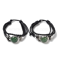 Natural Natural Green Aventurine Multi-strand Bracelets, Adjustable PU Leather Braided Cord Bracelets for Unisex, Inner Diameter: 2-3/8~2-7/8 inch(5.9~7.3cm)(BJEW-Q337-01G)