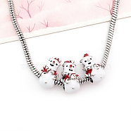 Christmas Theme Alloy Enamel European Beads, Large Hole Bead, Antique Silver, Snowman, 16.5x9.5x7mm, Hole: 4.5mm(MPDL-Q213-12AS)