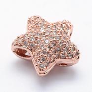 Long-Lasting Plated Brass Micro Pave Cubic Zirconia Beads, Star, Real Rose Gold Plated, 12x12.5x8mm, Hole: 2x2.5mm(KK-F720-15RG)
