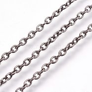 Iron Cable Chains, for DIY Jewelry Making, with Spool, Unwelded, Oval, Gunmetal, Lead Free, 3x2x0.5mm, about 328.08 Feet(100m)/roll(CH-S079-B-LF)