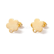 201 Stainless Steel Stud Earring Findings with Hole, 304 Stainless Steel Pins and Ear Nuts, Flower, Real 24K Gold Plated, 11x12mm, Hole: 1.8mm, Pin: 0.8mm(EJEW-A071-10B-G)