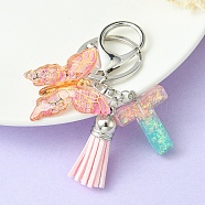 Resin & Acrylic Keychains, with Alloy Split Key Rings and Faux Suede Tassel Pendants, Letter & Butterfly, Letter T, 8.6cm(KEYC-YW00002-20)