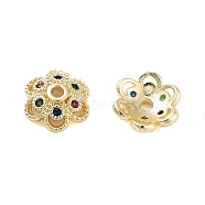 Flower Brass Cubic Zirconia Bead Caps, Cadmium Free & Lead Free, 6-Petal, Long-Lasting Plated, Real 18K Gold Plated, 8.5x1.2mm, Hole: 2.5mm(KK-S379-16G-A)