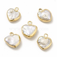 Baroque Natural Keshi Pearl Pendants, Heart Charms, with Brass Loops, Light Gold, 13~15x11~12x3~5mm, Hole: 1.8mm(PEAR-P004-25KCG)