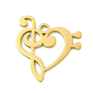 Ion Plating(IP) 304 Stainless Steel Pendants, Laser Cut, Heart with Music Note Charm, Real 18K Gold Plated, 30.5x28x1mm, Hole: 2.5mm(STAS-K253-06G)
