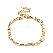 Ion Plating(IP) 304 Stainless Steel Paperclip & Dapped Chains Double Layer Multi-strand Bracelet for Women, Real 14K Gold Plated, 5-7/8 inch(15cm)(BJEW-G667-12G)