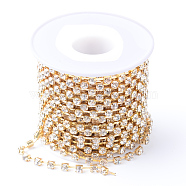 Brass Rhinestone Strass Chains, with Spool, Rhinestone Cup Chains, Raw(Unplated), Nickel Free, Crystal, 4mm, about 10yards/roll(CHC-T002-SS18-01C)