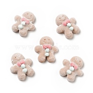 Christmas Opaque Resin Cabochons, Flocky Gingerbread Man, Sandy Brown, 23x19.5x6mm(RESI-G042-A01)