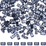 300Pcs 2-Hole Opaque Glass Seed Beads, Rectangle, Black, 4.5~5x2x2~2.5mm, Hole: 0.5~8mm(SEED-SC0001-20)