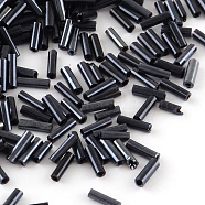 Tube Plated Glass Bugle Beads, Metallic Colours, Hematite Plated, 4~4.5x2mm, Hole: 1mm, about 1556pcs/50g(X-SEED-R011-706)