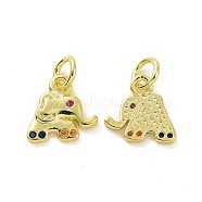 Brass Micro Pave Colorful Cubic Zirconia Charms, with Jump Ring, Elephant Charm, Real 18K Gold Plated, 10x10x1.5mm, Hole: 3.2mm(KK-E068-VF107)