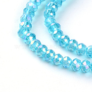 Electroplate Glass Beads Strands, AB Color Plated, Faceted Rondelle, Deep Sky Blue, 3x2mm, Hole: 0.5mm, about 165~170pcs/strand, 16.7 inch(X-EGLA-R048-2mm-08)