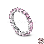 Rhodium Plated 925 Sterling Silver Micro Pave Cubic Zirconia Finger Ring for Women, Real Platinum Plated, Pink, 3mm, US Size 7(17.3mm)(RJEW-F150-01B-04P)