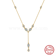 925 Sterling Silver Pendant Necklace, Micro Pave 5A Cubic Zirconia, Real 14K Gold Plated, 15.94 inch(40.5cm)(NJEW-L116-14G)