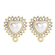 Alloy Glass Rhinestone and Plastic Imitation Pearl Stud Earring Finding Accessories, Heart, Golden, 13x12mm, Hole: 0.9mm, Pin: 0.7x13mm(FIND-U006-10G)