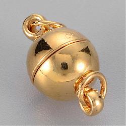 Brass Magnetic Clasps with Loops, with Open Jump Rings, Nickel Free, Round, Golden, 14x8mm, Hole: 2mm(X-KK-MC020-G-NF)
