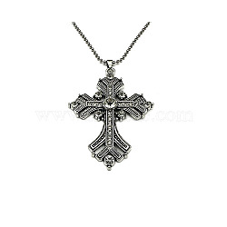 Cross Rhinestone Pendant Necklaces, with Antique Silver Alloy Ball Chains, Crystal, 27.56 inch(70cm)(FK0815-10)
