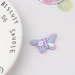 Opaque Resin Decoden Cabochons, Butterfly with Flower, Lilac, 21x36mm(BUER-PW0001-141C)