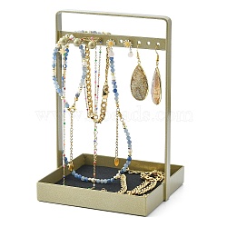 Iron Jewelry Display Stands with Trays, Tabletop Jewelry Organizer Holder with Black Sponge, for Hanging Necklace, Bracelet, Earring, Ring Storage, Antique Bronze, Square, 12.1x12.5x19cm(ODIS-M005-01A)