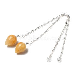 Natural Topaz Jade Dowsing Pendulums, with Silver Tone Iron Chains, Teardrop Pendant, 235mm, Hole: 1.6mm(G-R492-01S-07)
