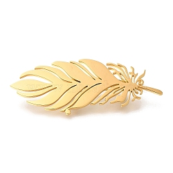 Feather 201 Stainless Steel Brooch for Women, Golden, 27x65.5mm(STAS-B076-08P-02)