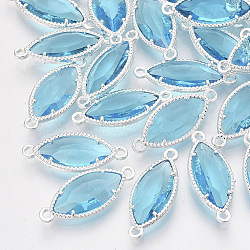Glass Links, with Silver Color Plated Eco-Friendly Alloy Findings, Faceted, Horse Eye, Sky Blue, 21x9x4mm, Hole: 1.2mm(X-GLAA-S188-B-08S)