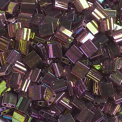 MIYUKI TILA Beads, Japanese Seed Beads, 2-Hole, (TL301) Dark Topaz Rainbow Gold Luster, 5x5x1.9mm, Hole: 0.8mm, about 590pcs/50g(SEED-X0054-TL301)