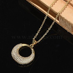 Brass Micro Pave Cubic Zirconia Pendant Necklaces for Women, Real 18K Gold Plated, Moon, 18.15 inch(46.1cm), Pendant: 23.5x21mm(NJEW-U020-01G-01)