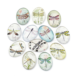 Flatback Glass Cabochons, for DIY Projects, Dragonfly Pattern, Oval, Mixed Color, 25x18x5.5mm(X-GGLA-S034-25x18-007)