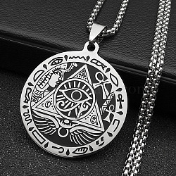 Egypt Theme 304 Stainless Steel Eye of Horus Pendant Necklaces, Box Chain Necklaces for Women, Stainless Steel Color, 19.69 inch(50cm)(NJEW-S007-08P)