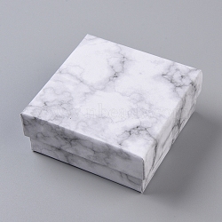 Cardboard Jewelry Boxes, with Sponge Pad Inside, Square, for Anniversaries, Weddings, Birthdays, Marble Texture, WhiteSmoke, 8.5x8.5x3.7cm(CBOX-WH0003-08C)