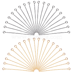 304 Stainless Steel Eye Pin, Mixed Color, 45mm, Hole: 2mm, Pin: 0.7mm, 2 colors, 80pcs/color, 160pcs/box(STAS-PH0019-68B)